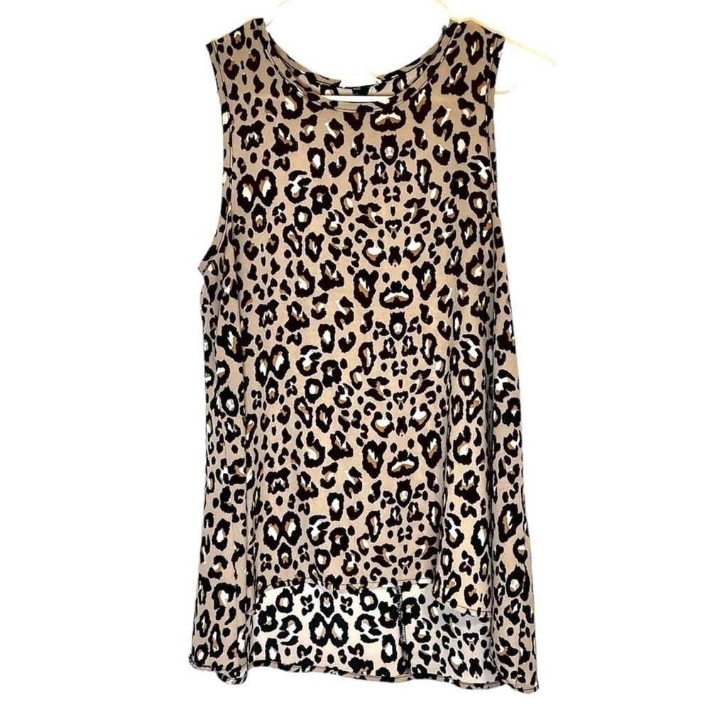 2/$30 Adrienne - Leopard Print Sleeveless Blouse Black Tan Flowy Top | S